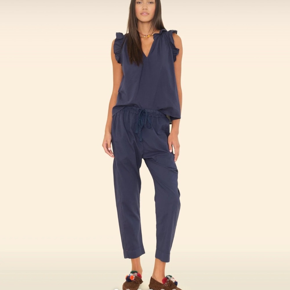 XIRENA Draper cotton drawstring blue pants, size S